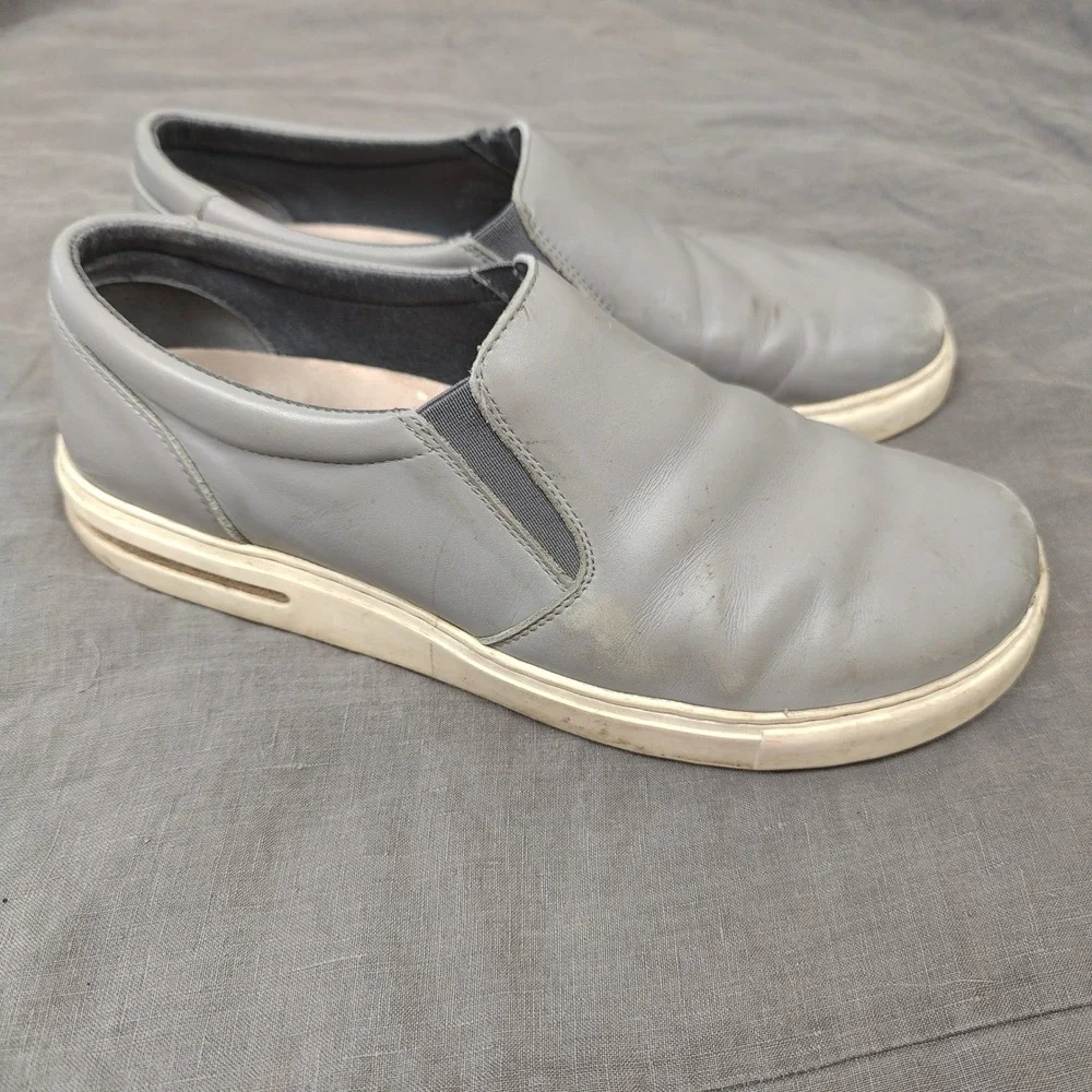 Birkenstock Oswego Slip-On Sneakers Mens 12 45‎ Gray Leather Shoes Comfort